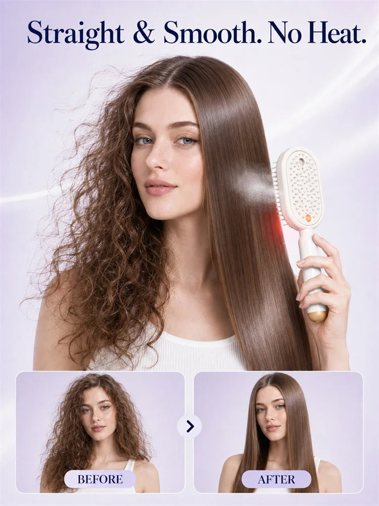 Cheveux bouclés d'un côté, lisses de l'autre après brossage sans chaleur