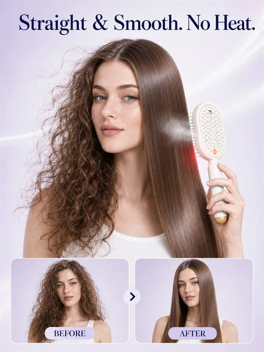 Cheveux bouclés d'un côté, lisses de l'autre après brossage sans chaleur